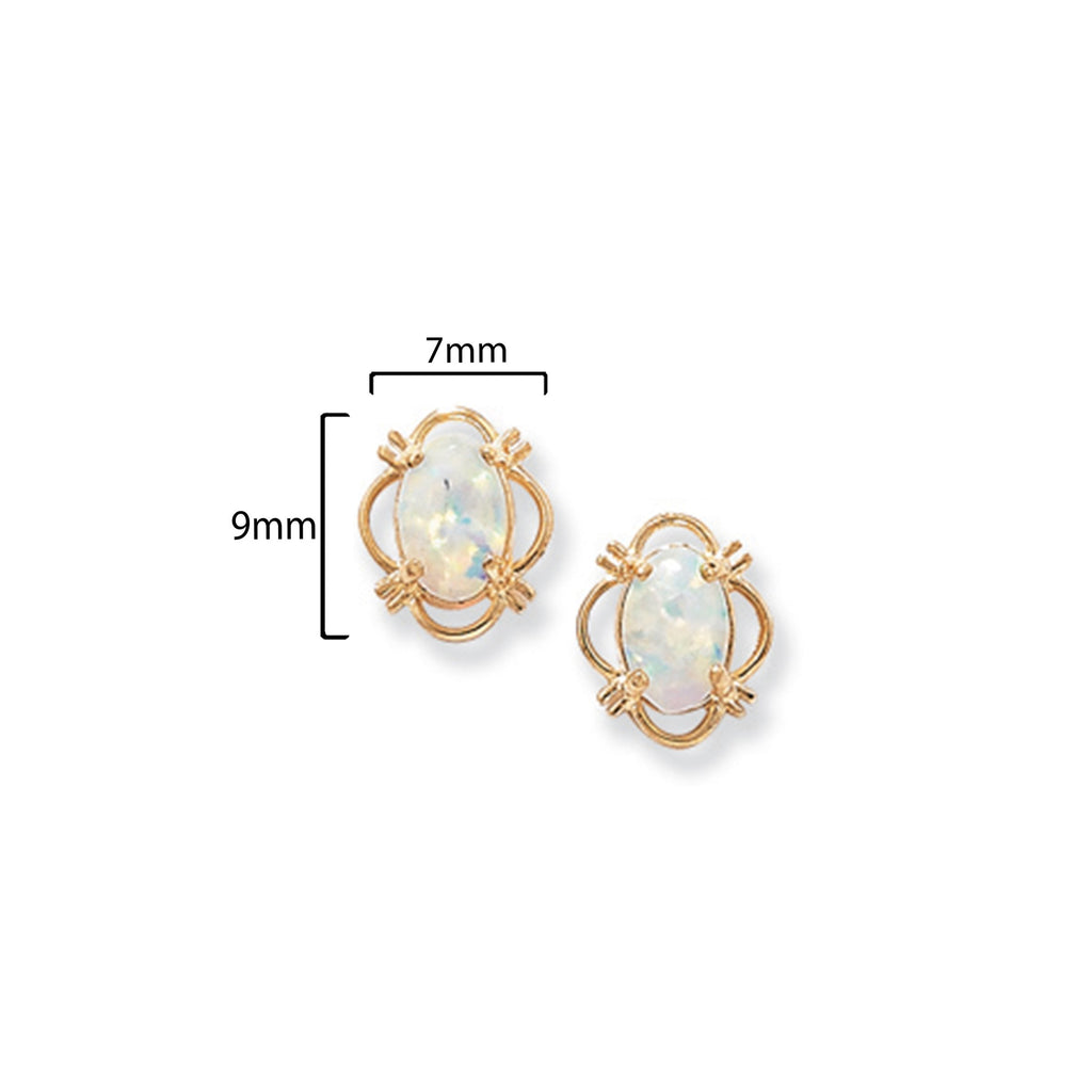 9ct Gold Decorative Stud Earrings Set with Opal - Hypoallergenic 9ct Gold Jewellery for Ladies - 9mm * 7mm