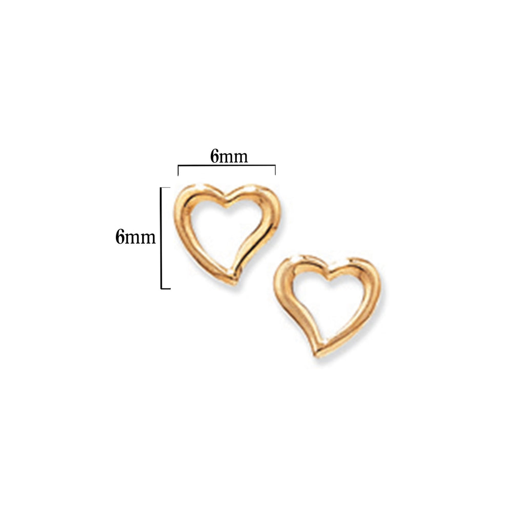 9ct Gold Open Heart Stud Earrings - Hypoallergenic 9ct Gold Jewellery for Ladies - 6mm * 6mm