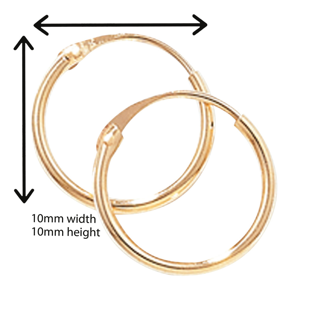 9ct Gold hoop Earrings.  10mm*10mm.  Hypoallergenic 9ct Gold Jewellery for women.