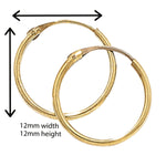 9ct Gold hoop Earrings.  12mm*12mm.  Hypoallergenic 9ct Gold Jewellery for women.