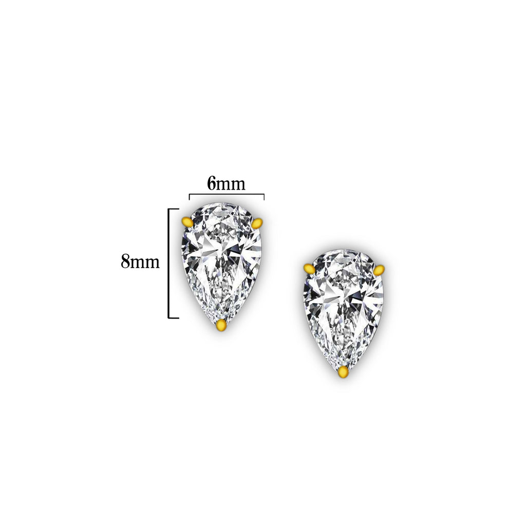 9ct Gold Pear Shaped Stud Earrings with Cubic Zirconia - Hypoallergenic 9ct Gold Jewellery for Ladies - 8mm * 6mm