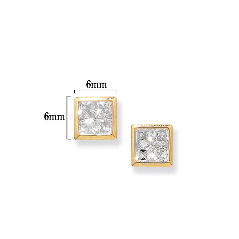 9ct Gold Square Stud Earrings  - Hypoallergenic 9ct Gold Jewellery for Ladies - 6mm * 6mm