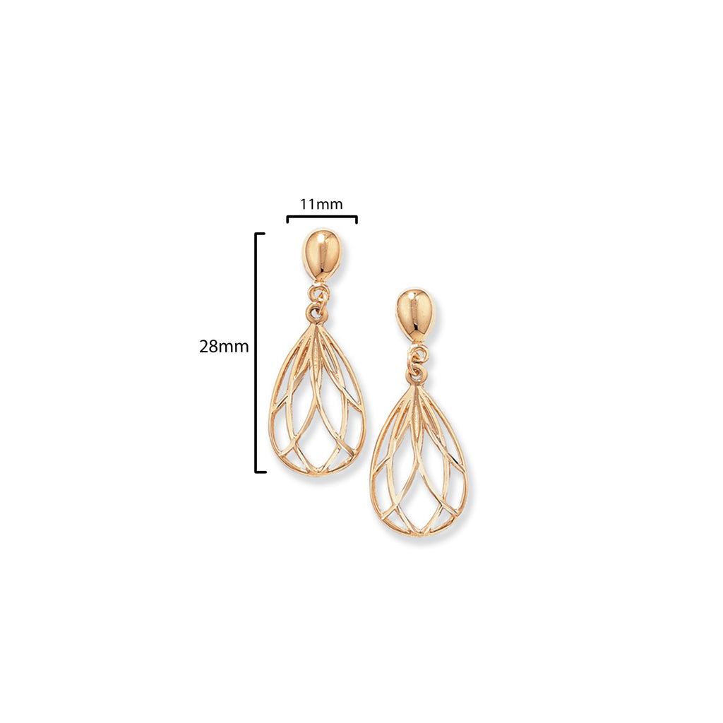 9ct Gold Diamond Cut Large Drop Earrings - Hypoallergenic 9ct Gold Jewellery for Ladies by Aeon - 28mm * 11mm