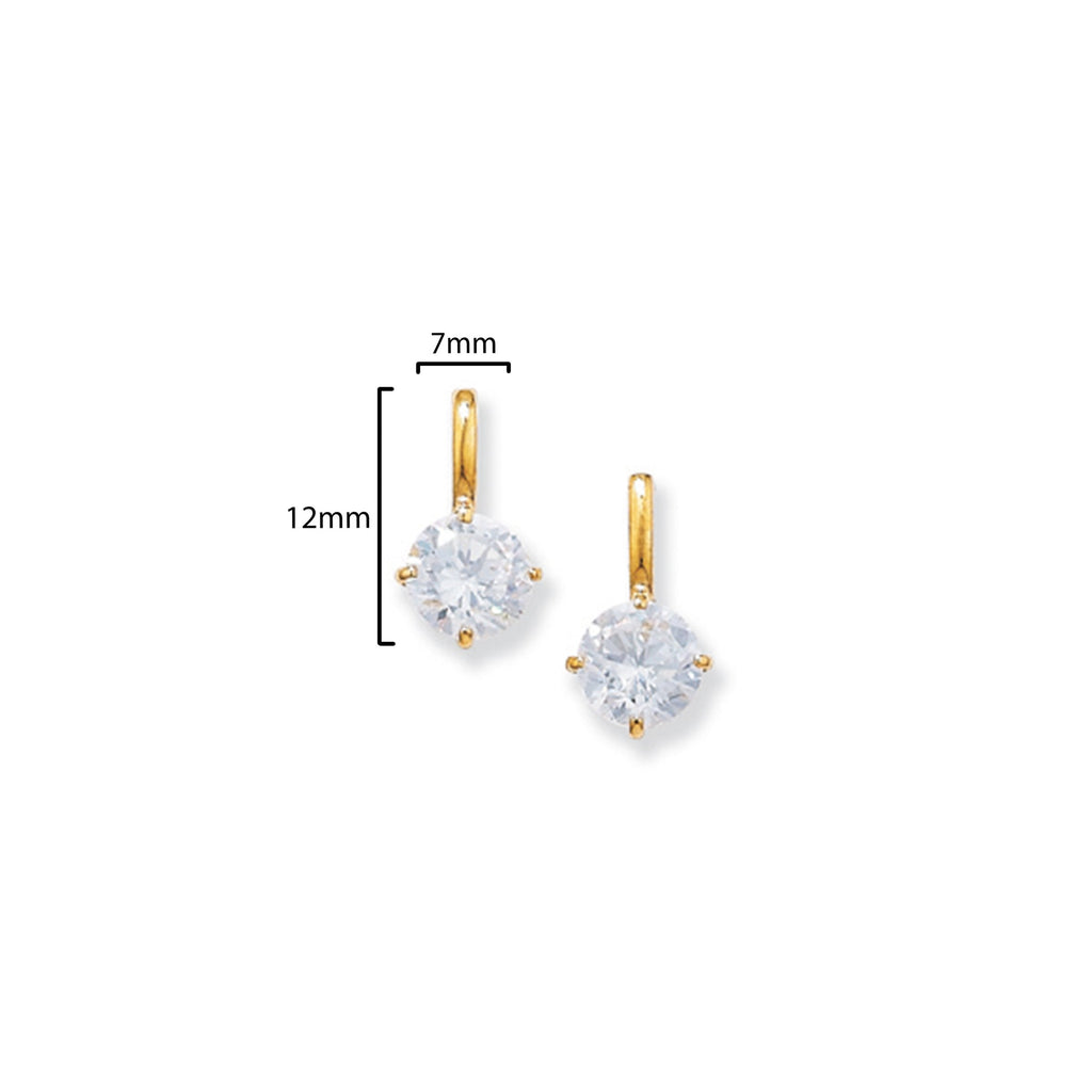 9ct Gold Drop Crystal Earrings with White Cubic Zirconia - Hypoallergenic 9ct Gold Jewellery for Ladies by Aeon - 12mm * 7mm