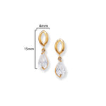 9ct Gold Drop Crystal Earrings with White Cubic Zirconia - Hypoallergenic 9ct Gold Jewellery for Ladies by Aeon - 15mm * 4mm