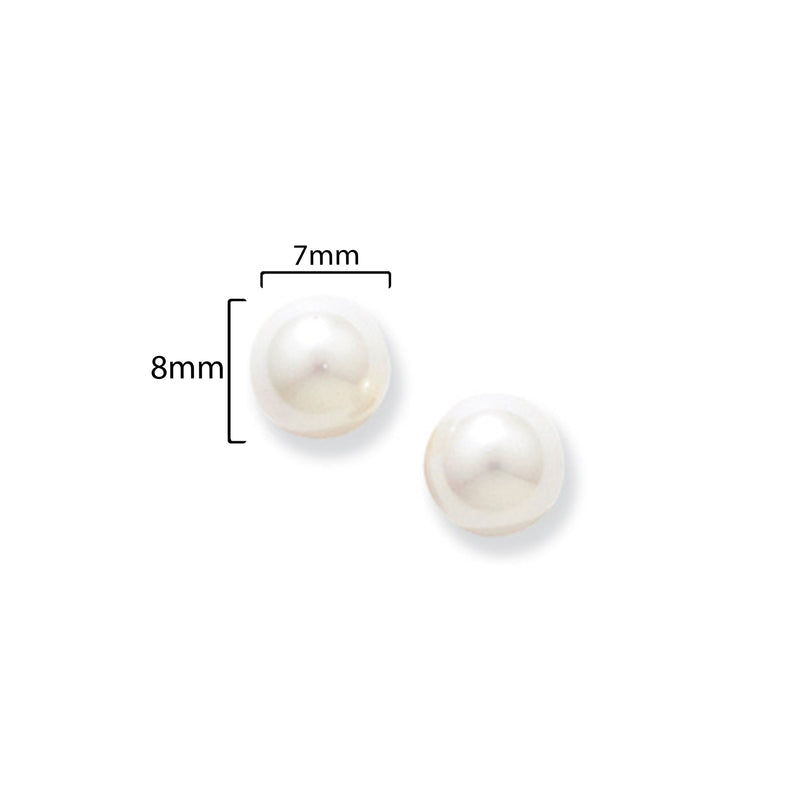 9ct Gold Freshwater Pearl Stud Earrings - Hypoallergenic 9ct Gold Jewellery for Ladies - 8mm * 7mm