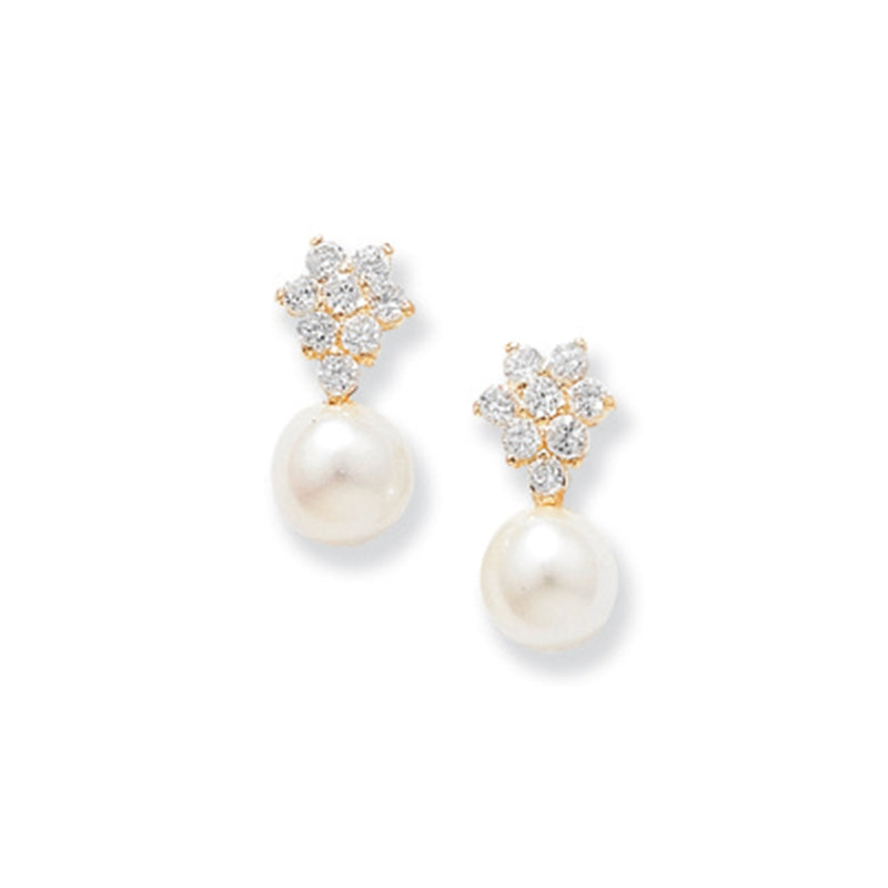 9ct Gold Drop Earrings with Synthetic Pearl - Hypoallergenic 9ct Gold Jewellery for Ladies  - 14mm * 6mm