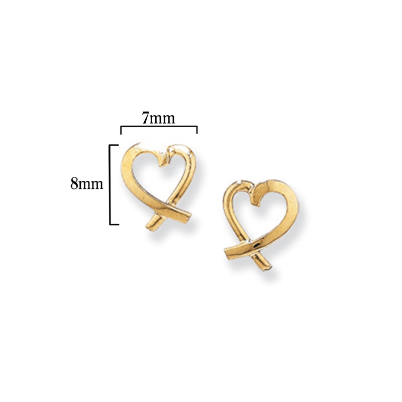 9ct Gold Open Heart Stud Earrings - Hypoallergenic 9ct Gold Jewellery for Ladies - 8mm * 7mm