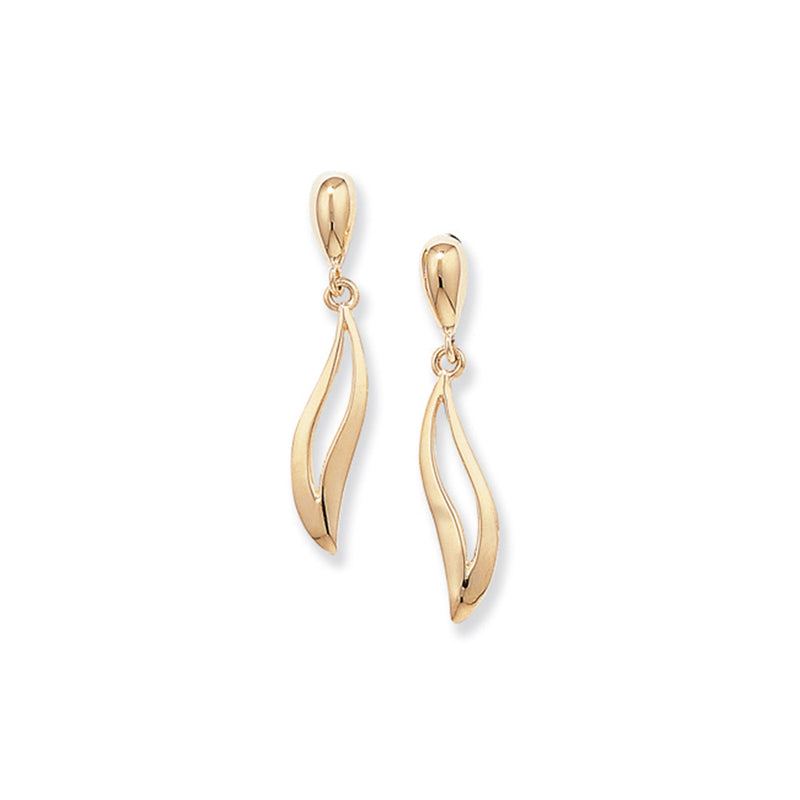 9ct Gold Drop Twirl Earrings with Cubic Zirconia - Hypoallergenic 9ct Gold Jewellery for Ladies by Aeon - 22mm * 6mm