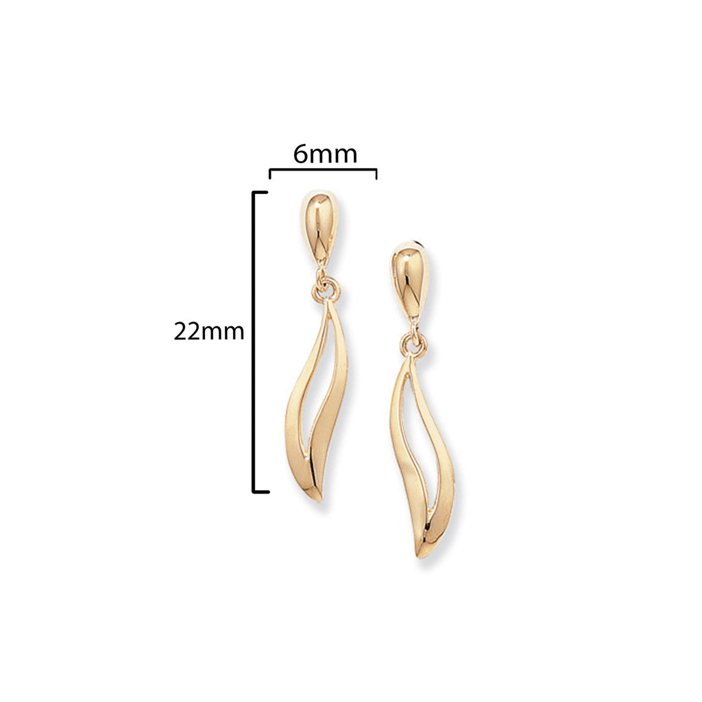 9ct Gold Drop Twirl Earrings with Cubic Zirconia - Hypoallergenic 9ct Gold Jewellery for Ladies by Aeon - 22mm * 6mm