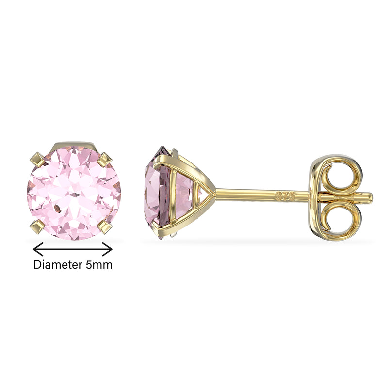 9ct Gold October Birthstone Stud Earrings for Women Girls.  Pink. Hypoallergenic Jewellery For Women