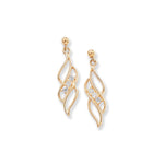 9ct Gold Drop Twirl Earrings with Cubic Zirconia - Hypoallergenic 9ct Gold Jewellery for Ladies by Aeon- 24mm * 7mm