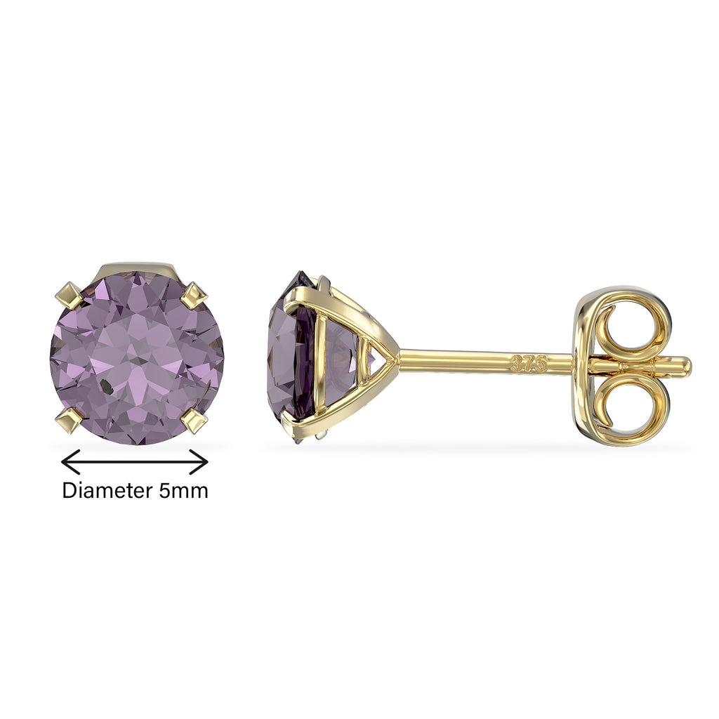 9ct Gold June Birthstone Stud Earrings for Women Girls. Light Purple. Hypoallergenic Jewellery For Women