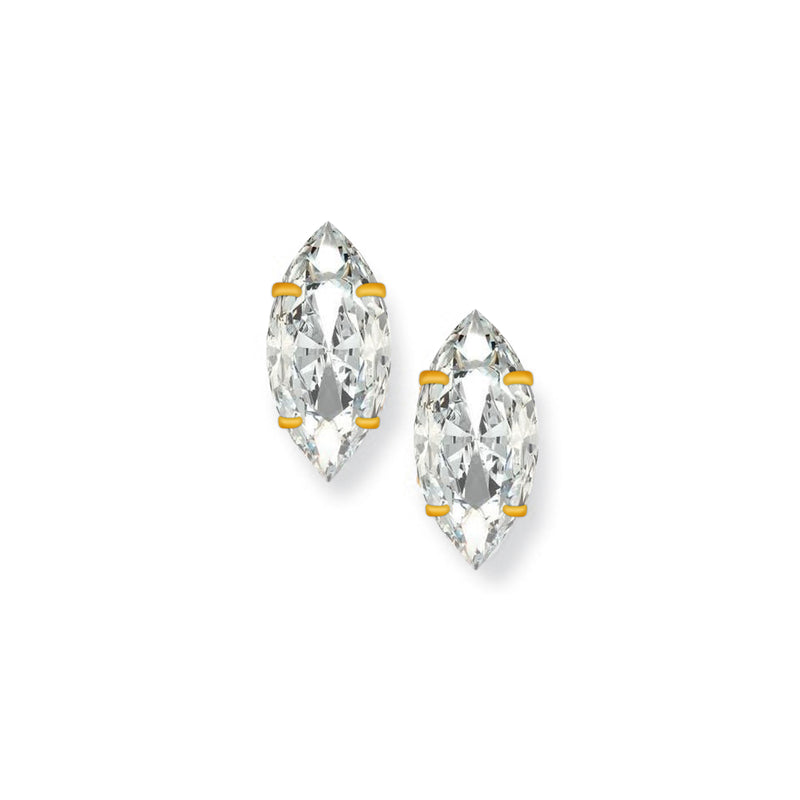 9ct Gold Marquise-Cut Stud Earrings - Hypoallergenic 9ct Gold Earrings for Women,13mm * 4mm