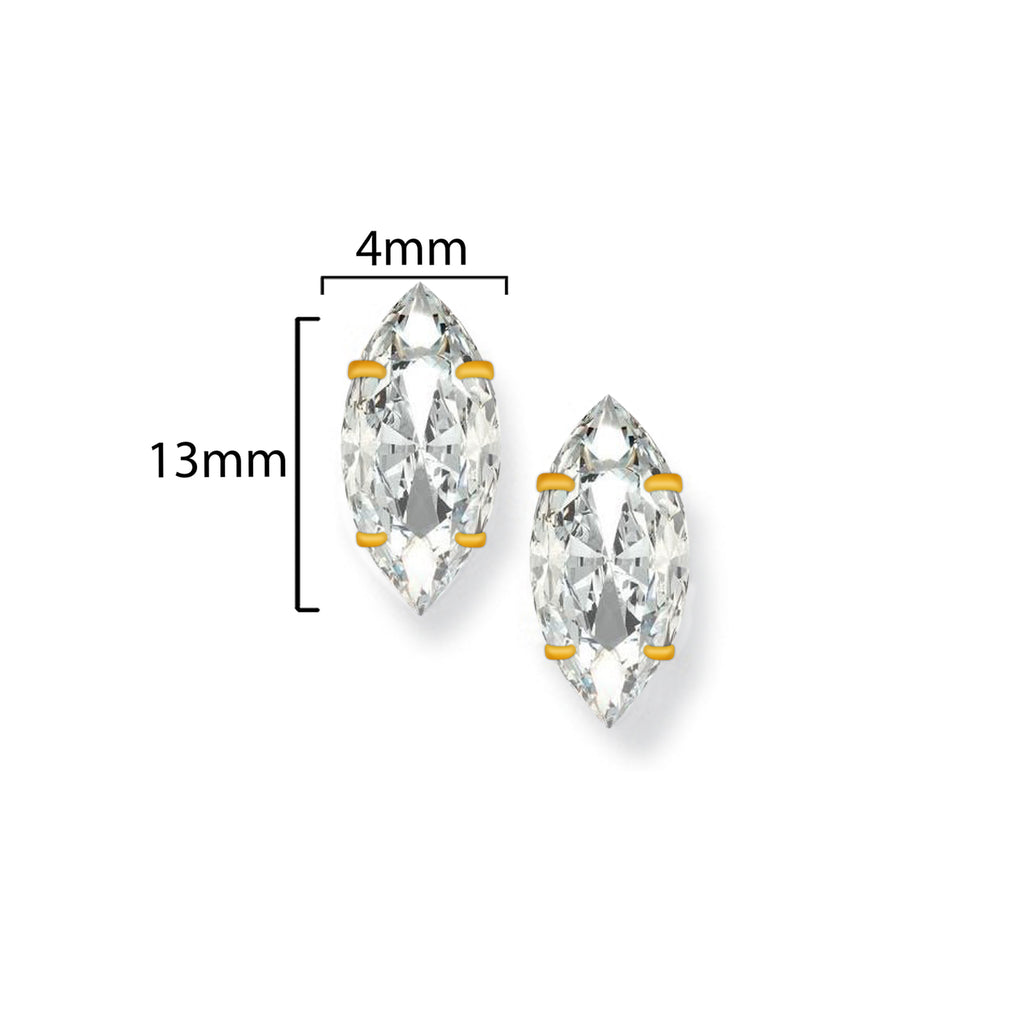 9ct Gold Marquise-Cut Stud Earrings - Hypoallergenic 9ct Gold Earrings for Women,13mm * 4mm