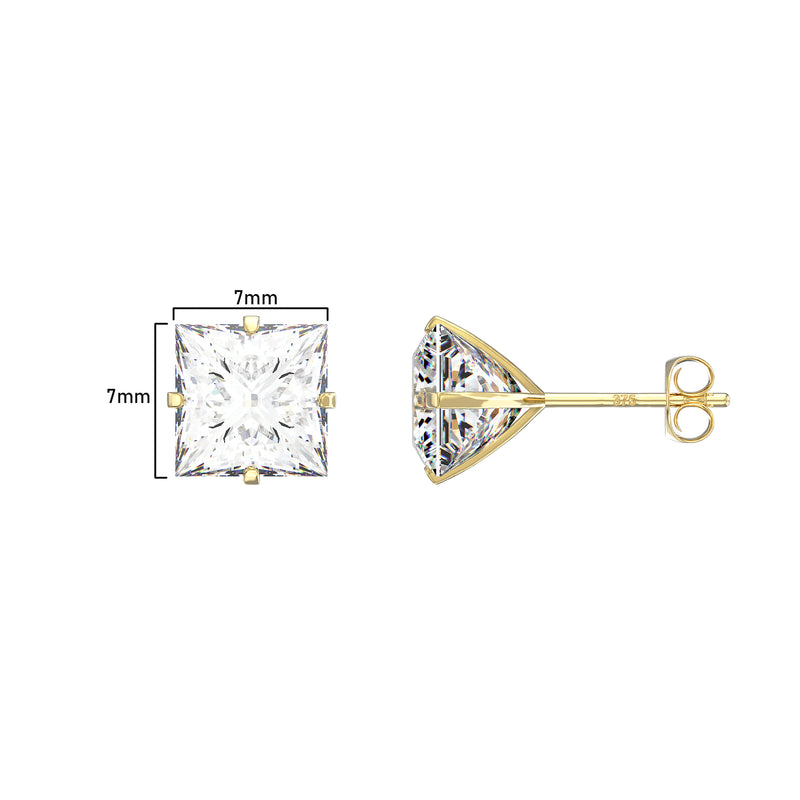 9ct Gold Square Cubic Zirconia Stud Earrings - Hypoallergenic 9ct Gold for Ladies 8mm * 7mm