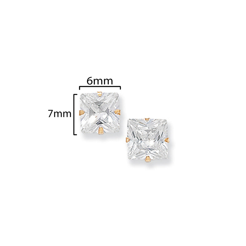 9ct Gold Square Stud Earrings - Hypoallergenic 9ct Gold Jewellery for Ladies  - 7mm * 6mm