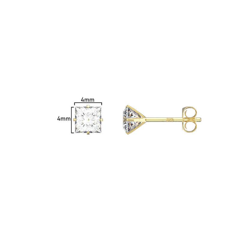 9ct Gold Square Stud Earrings - Hypoallergenic 9ct Gold Earrings for ladies  4mm * 4mm