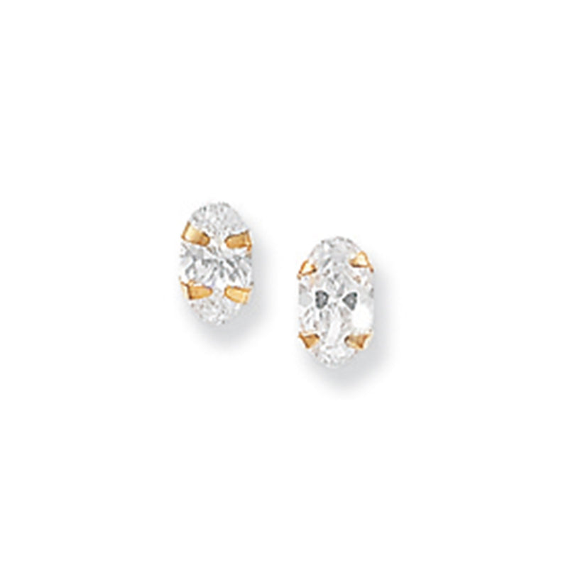 9ct Gold Oval Cubic Zirconia Stud Earrings - Hypoallergenic 9ct Gold Jewellery for Ladies - 5mm * 3mm