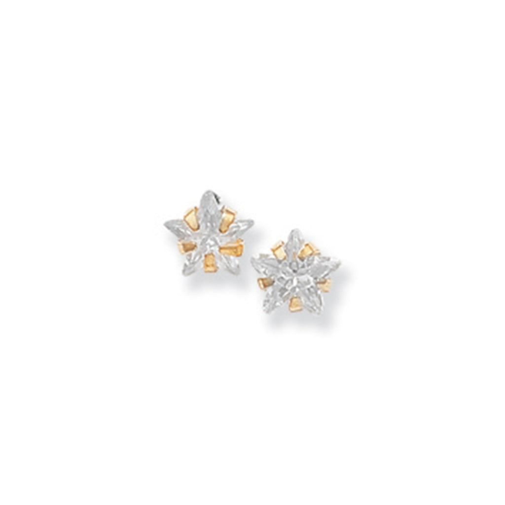 9ct Gold Cubic Zirconia Star Stud Earrings - Hypoallergenic 9ct Gold Jewellery for Ladies - 5mm * 6mm