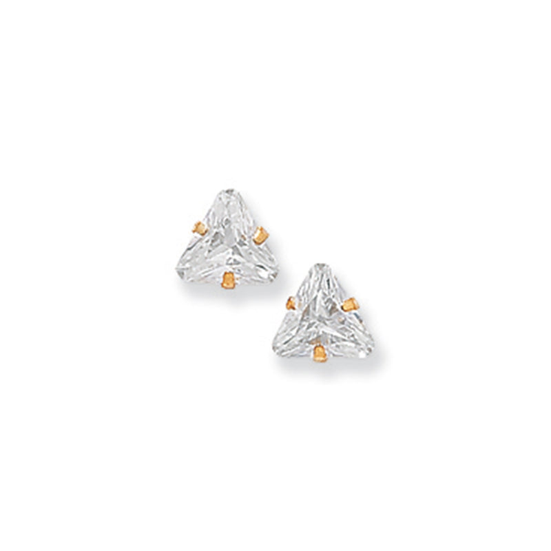 9ct Gold Triangle Cubic Zirconia Stud Earrings - Hypoallergenic 9ct Gold Jewellery for Ladies - 5mm * 6mm