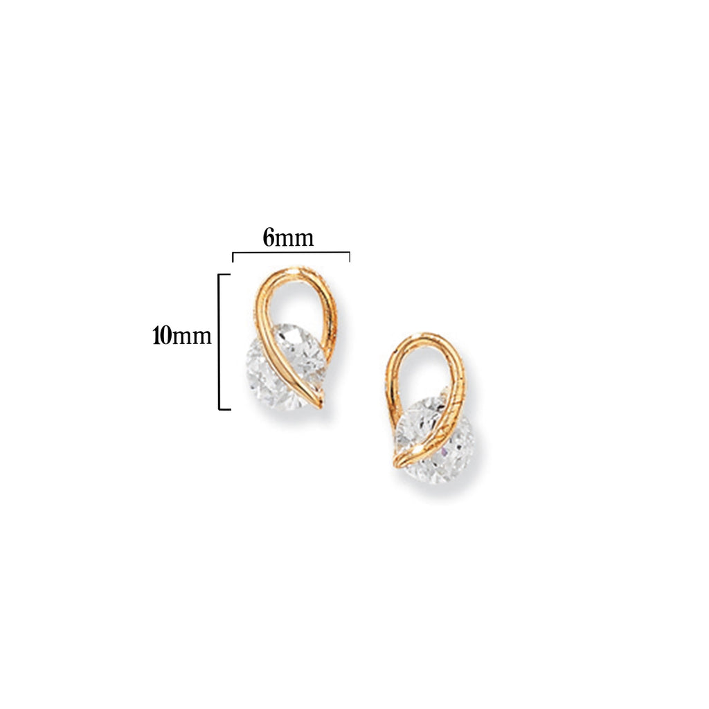 9ct Gold Cubic Zirconia Stud Earrings - Hypoallergenic 9ct Gold Jewellery for Ladies - 10mm * 6mm