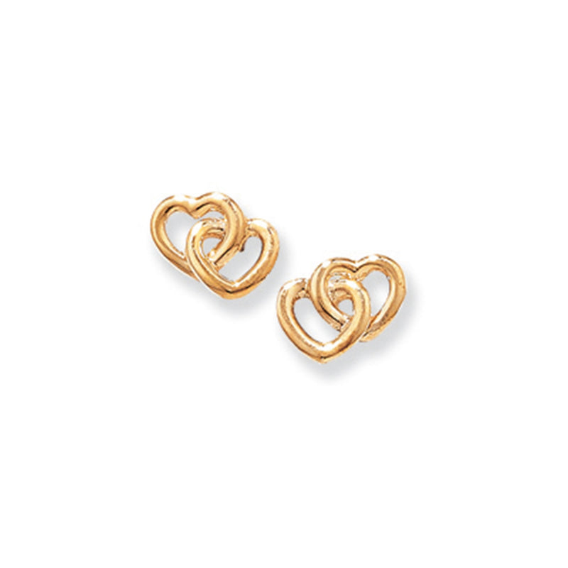 9ct Gold Open Double Heart Stud Earrings - Hypoallergenic 9ct Gold Jewellery for Ladies - 6mm * 8mm