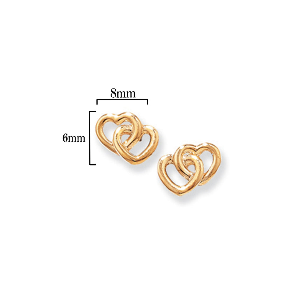 9ct Gold Open Double Heart Stud Earrings - Hypoallergenic 9ct Gold Jewellery for Ladies - 6mm * 8mm