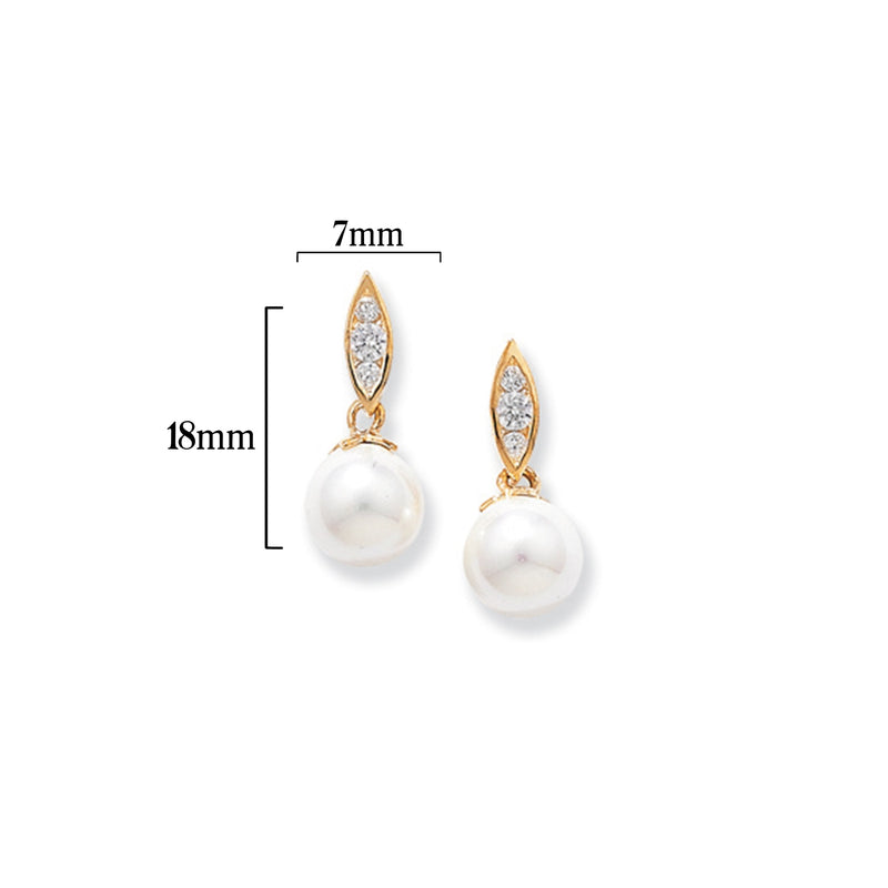 9ct Gold Drop Earrings with Synthetic Pearl  - Hypoallergenic 9ct Gold Jewellery for Ladies - 18mm * 7mm