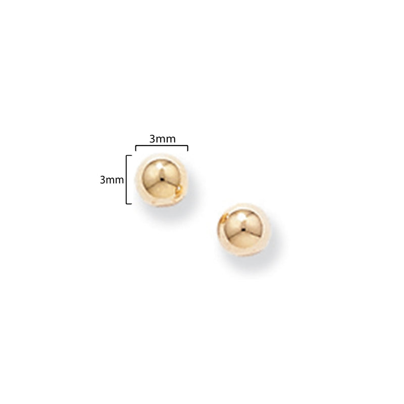 9ct Gold Ball Stud Earrings - Hypoallergenic 9ct Gold Jewellery for Ladies  - 3mm * 3mm