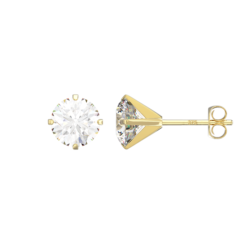 9ct Gold Round Cubic Zirconia Stud Earrings - Hypoallergenic 9ct Gold for Ladies - 6mm * 6mm