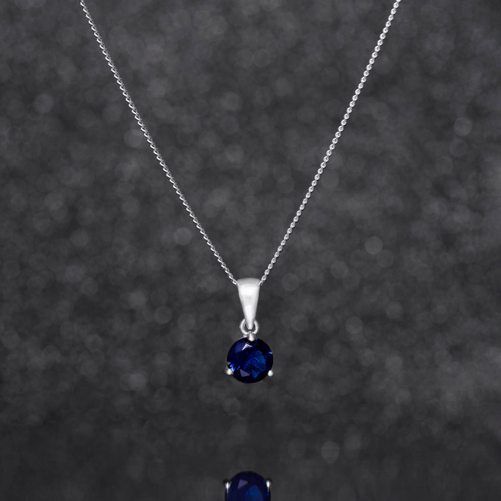 925 Sterling Silver September Birthstone Necklace for Women Girls. Sapphire. Gift Boxed Present