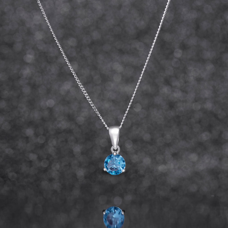 925 Sterling Silver March Birthstone Necklace for Women Girls.  Aquamarine.  Gift Boxed Present