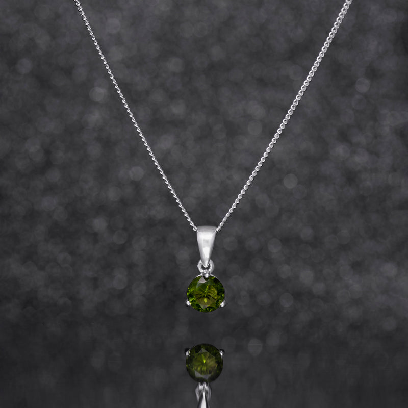 925 Sterling Silver August Birthstone Necklace for Women & Girls. Olive Green. Gift Boxed Present