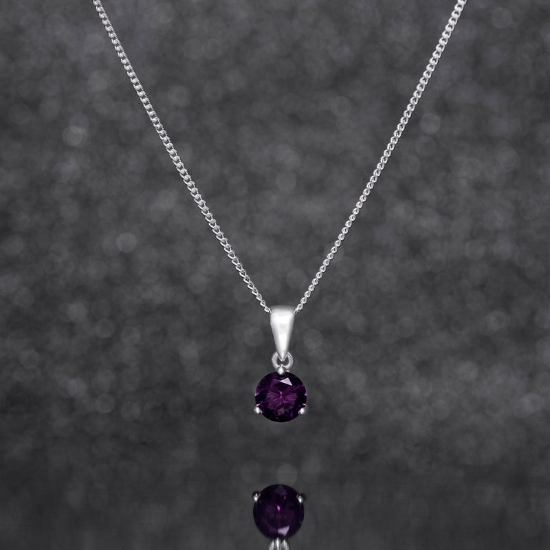 925 Sterling Silver February Birthstone Necklace for Women & Girls.  Amethyst. Gift Boxed Present