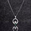 Sterling Silver Claddagh Necklace with Green Cubic Zirconia -  Hypoallergenic Jewellery for Ladies - 20mm * 12mm