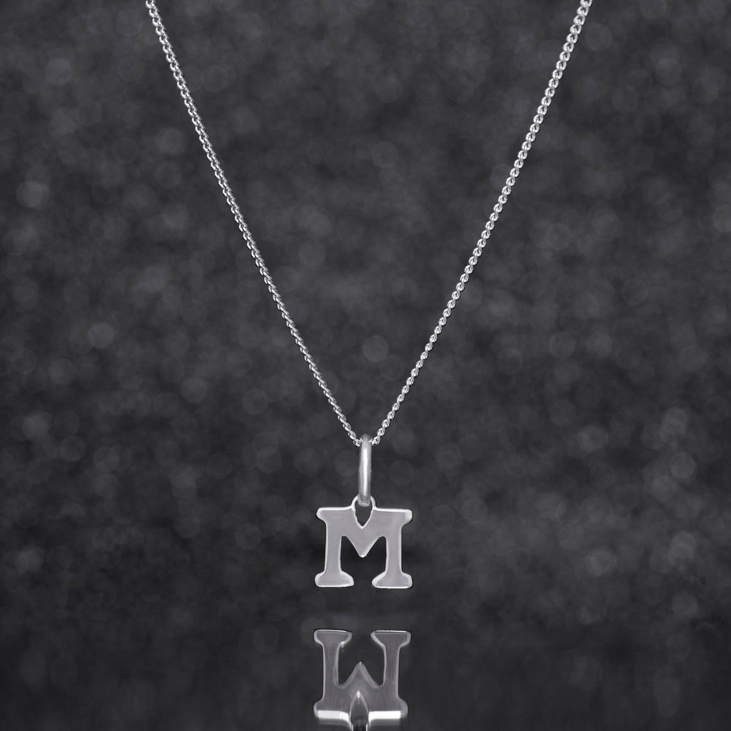 925 Sterling Silver M Initial Letter Necklace Pendant Gift Boxed Present