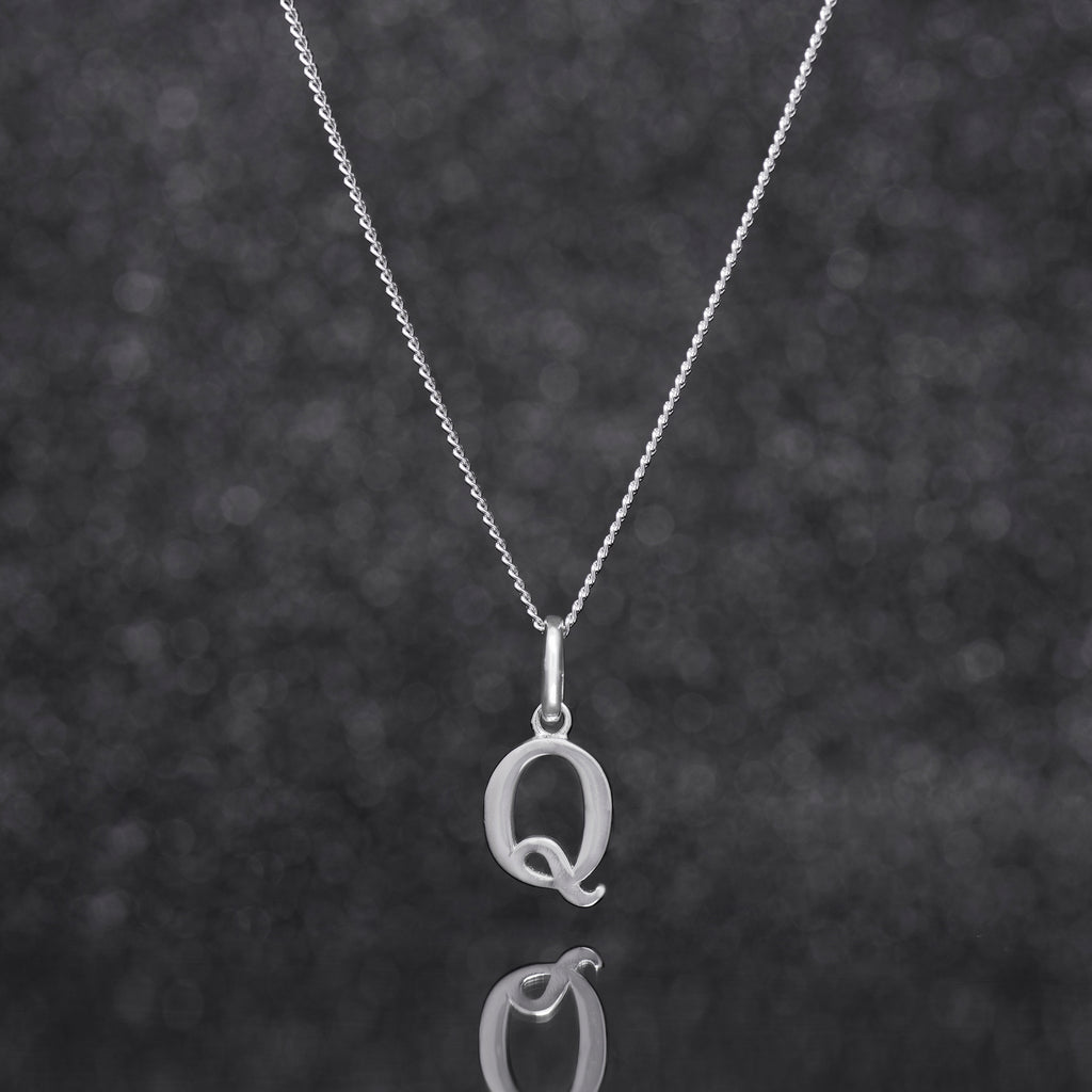 925 Sterling Silver Q Initial Letter Necklace Pendant Gift Boxed Present