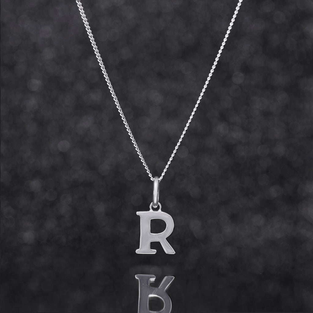 925 Sterling Silver R Initial Letter Necklace Pendant Gift Boxed Present