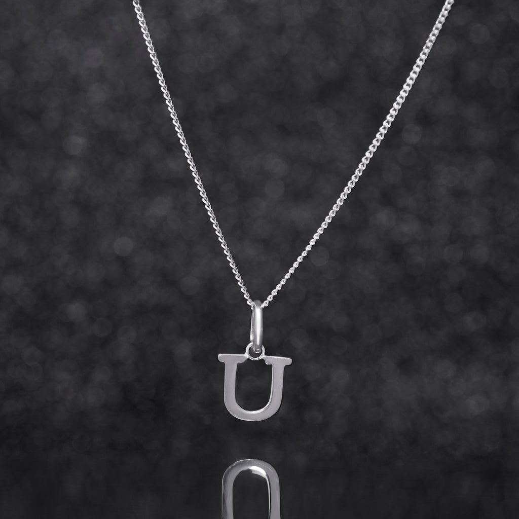 925 Sterling Silver U Initial Letter Necklace Pendant Gift Boxed Present