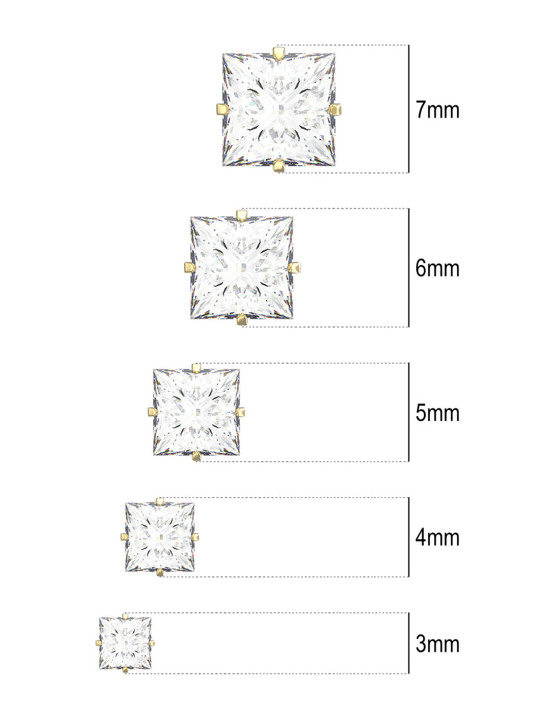 9ct Gold Square Cubic Zirconia Stud Earrings - Hypoallergenic 9ct Gold for Ladies 8mm * 7mm