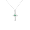 Sterling Silver Claddagh Cross Necklace with Emerald Green Cubic Zirconia -  Hypoallergenic Jewellery for Ladies - 25mm * 11mm