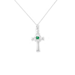 Sterling Silver Claddagh Cross Necklace with Emerald Green Cubic Zirconia -  Hypoallergenic Jewellery for Ladies - 25mm * 11mm