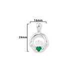 Sterling Silver Claddagh Necklace with Emerald Green Stone -  Hypoallergenic Jewellery for Ladies - 24mm * 16mm