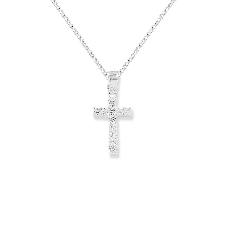 Sterling Silver Cubic Zirconia Cross Necklace - Hypoallergenic Sterling Silver Jewellery by Aeon  - 25mm * 11mm