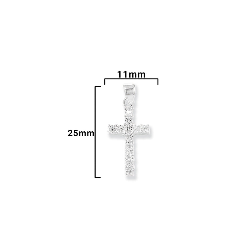 Sterling Silver Cubic Zirconia Cross Necklace - Hypoallergenic Sterling Silver Jewellery by Aeon  - 25mm * 11mm