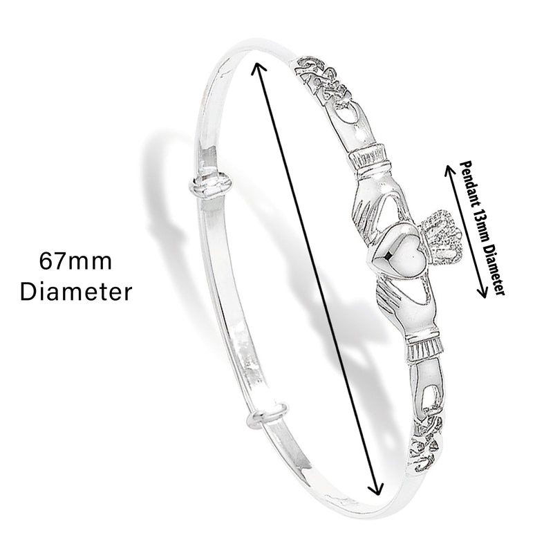 Sterling Silver Claddagh Bangle - Hypoallergenic Jewellery for Women - 67mm * 3mm