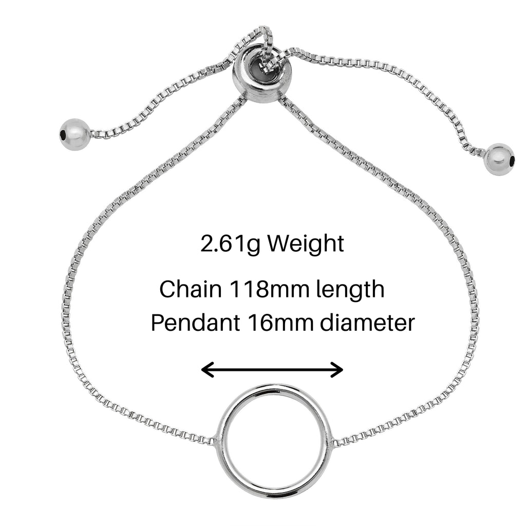 Sterling Silver 925 Circle Adjustable Bracelet.  Hypoallergenic jewellery for women by Aeon
