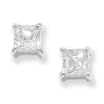 Sterling Silver Cubic Zirconia Square Stud Earrings.  Hypoallergenic Sterling Silver Earrings For Women