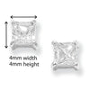 Sterling Silver Cubic Zirconia Square Stud Earrings.  Hypoallergenic Sterling Silver Earrings For Women